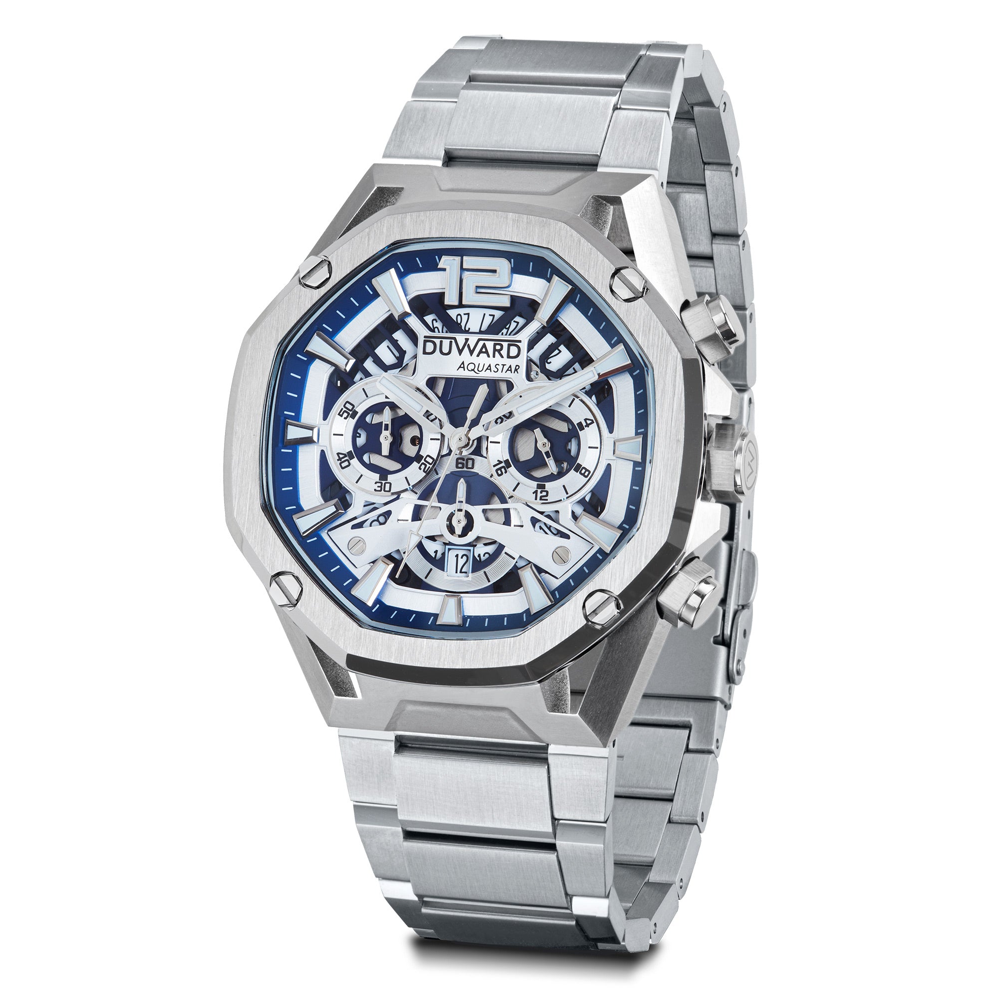 Reloj Hombre deportivo DUWARD Aquastar acero   esfera azul 10 Atm