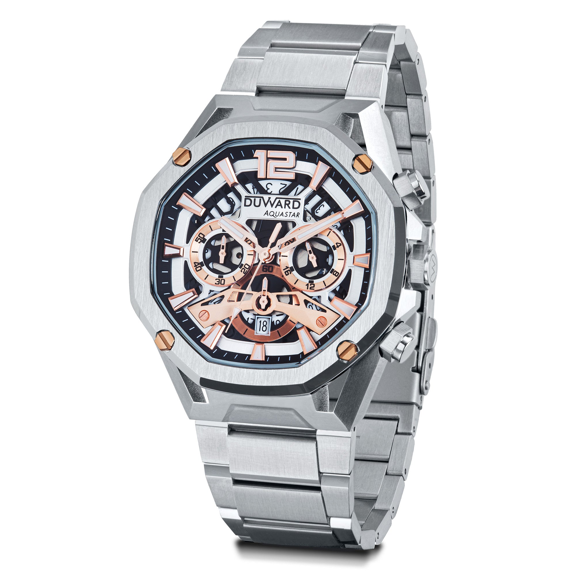 Reloj Hombre deportivo DUWARD Aquastar acero   esfera rosada 10 Atm