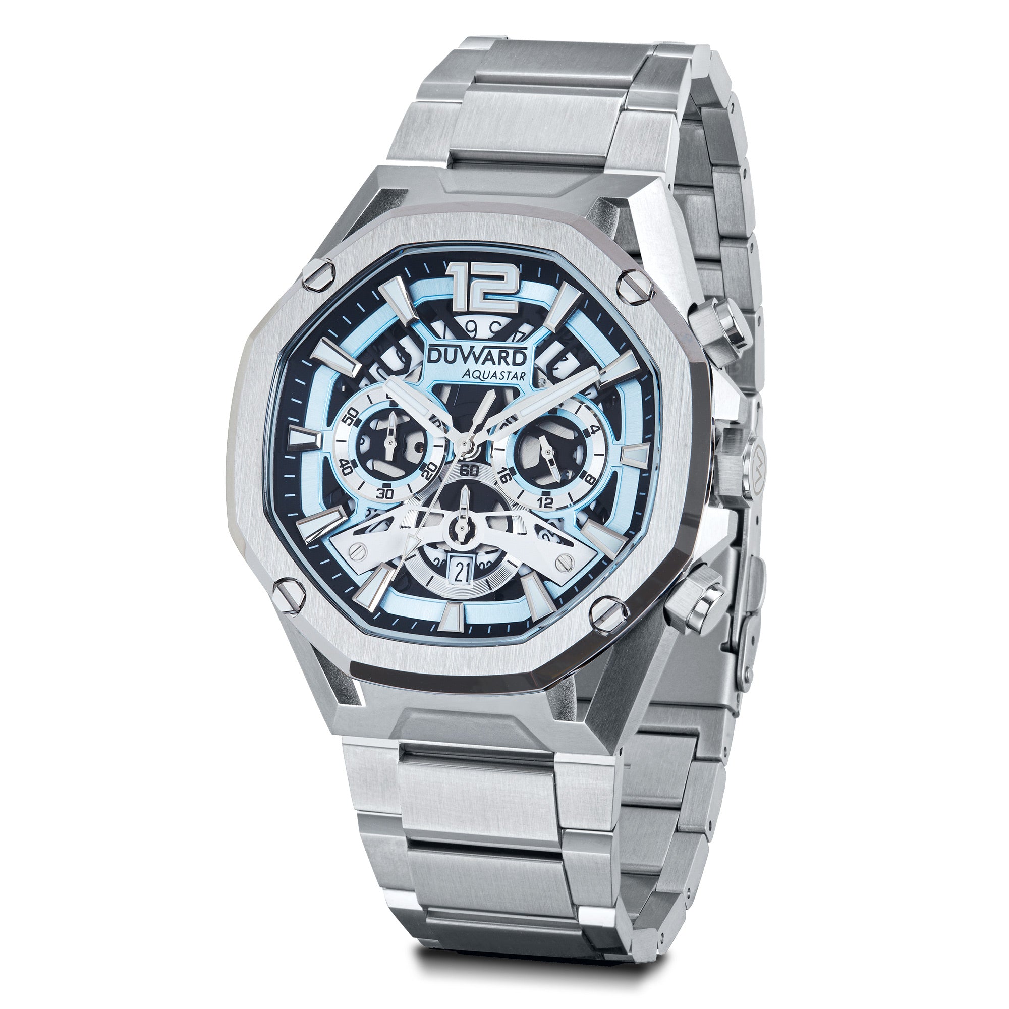 Reloj Hombre deportivo DUWARD Aquastar acero   esfera negra/azul 10 Atm