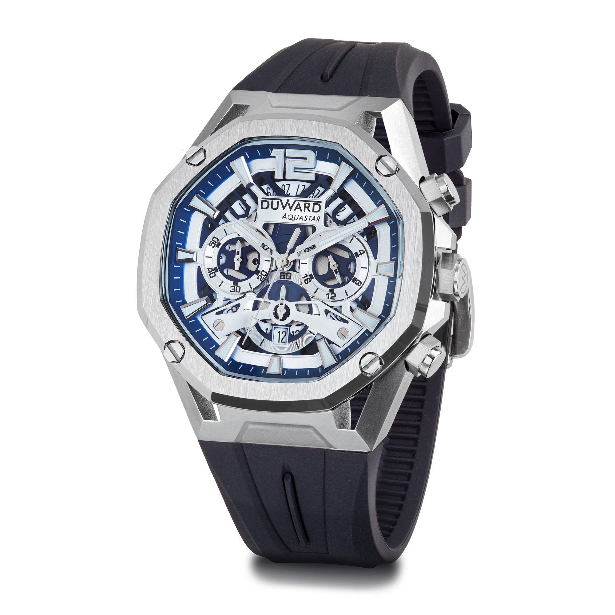 Reloj de Hombre deportivo DUWARD Aquastar acero es fera azul 10 Atm silicona