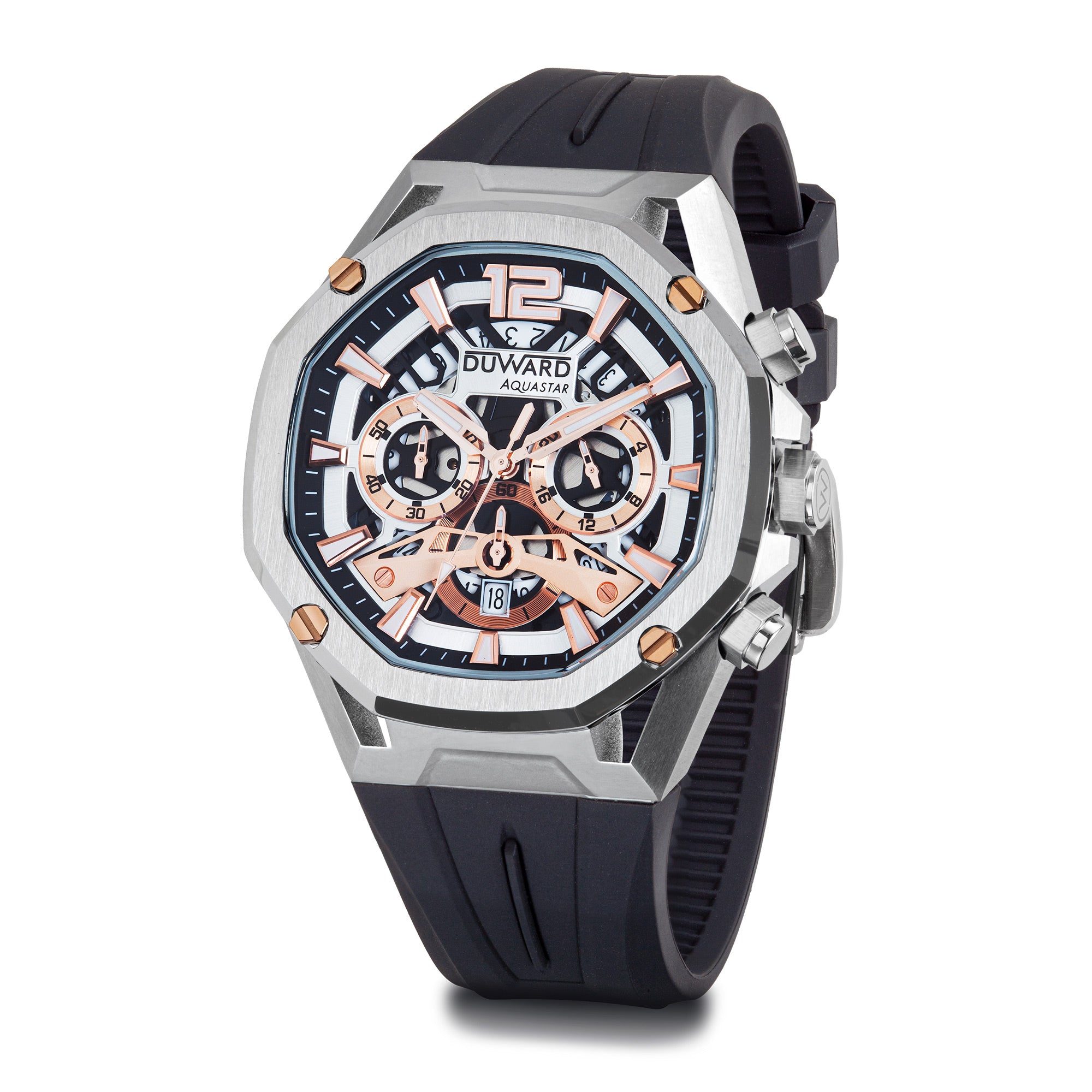 Reloj Hombre deportivo DUWARD Aquastar acero   esfera rosada 10 Atm silicona