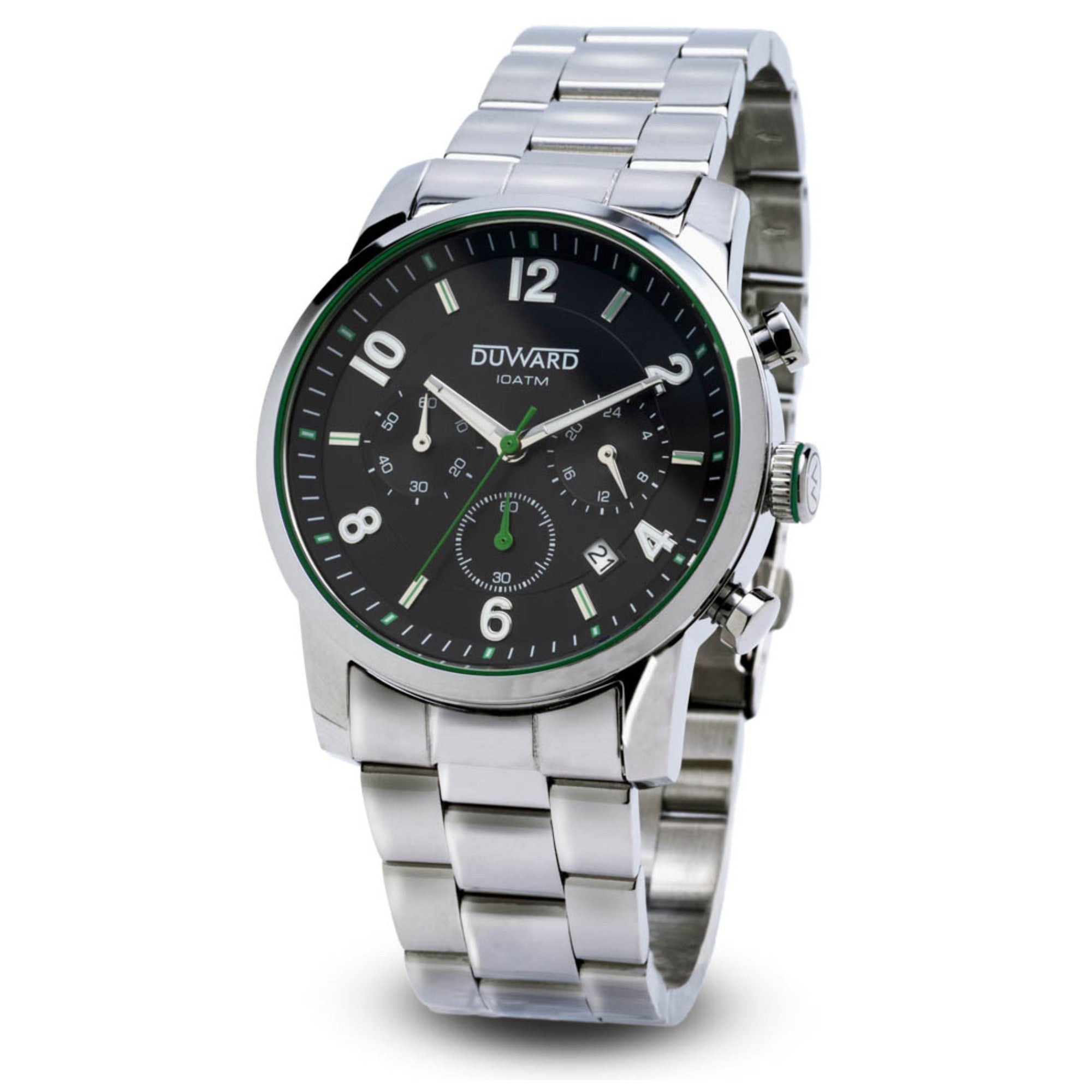 Reloj de Caballero Brazalete y Caja de acero Cronógrafo esfera negra y verde