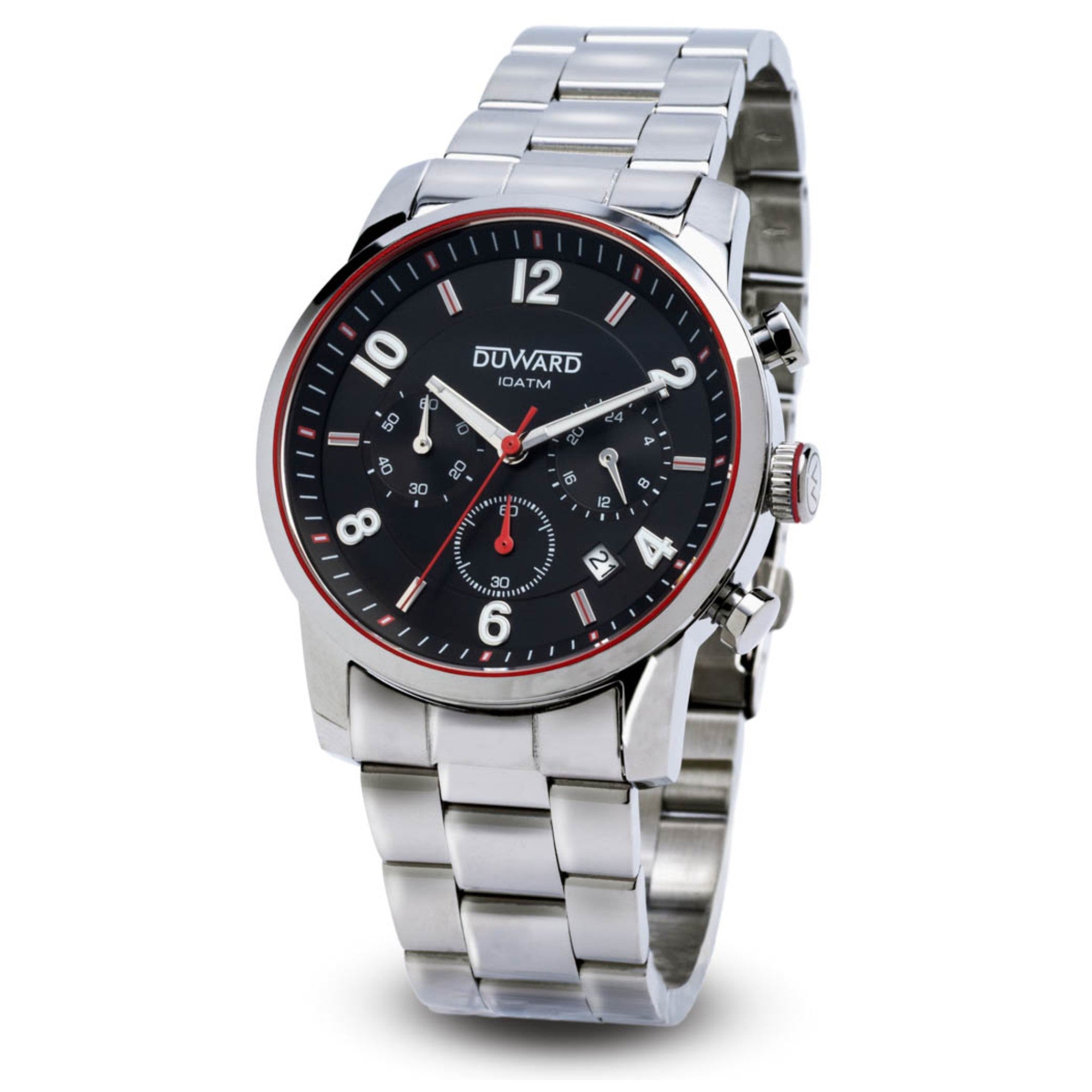 Reloj de Caballero Brazalete y Caja de acero Cronógrafo esfera negra y roja
