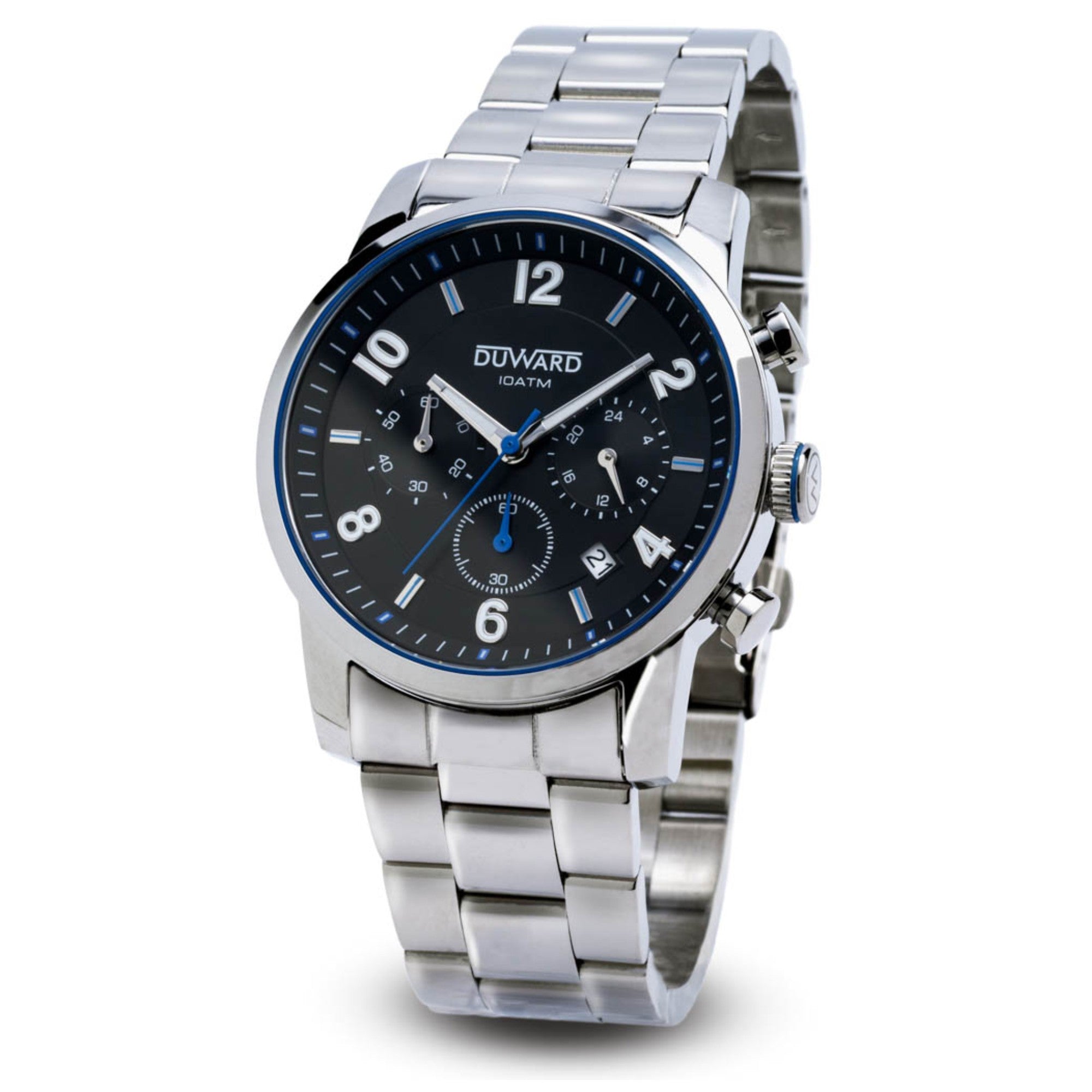 Reloj de Caballero Brazalete y Caja de acero Cronógrafo esfera negra y azul