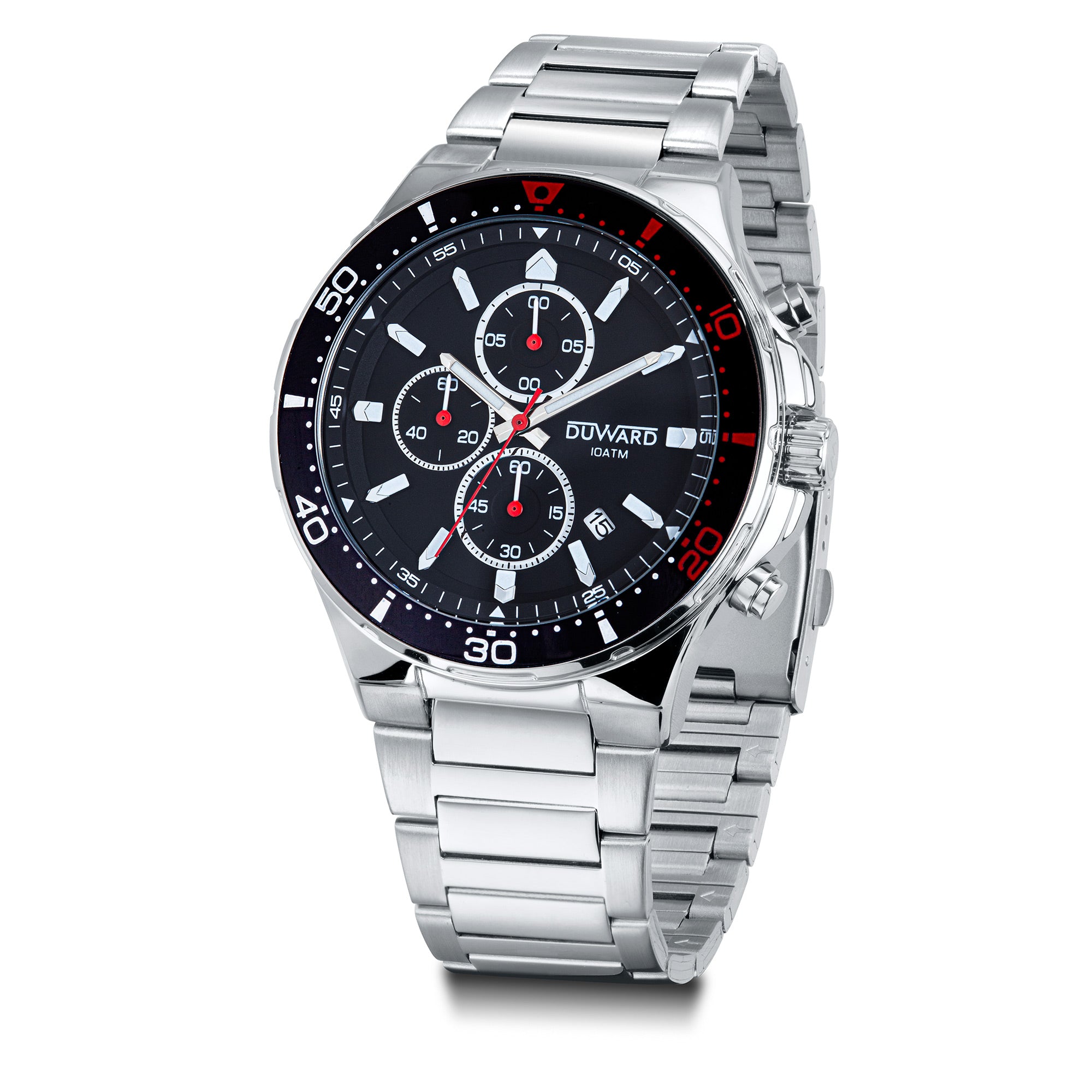 Reloj de Caballero de Brazalete de Acero IP negro y rojo