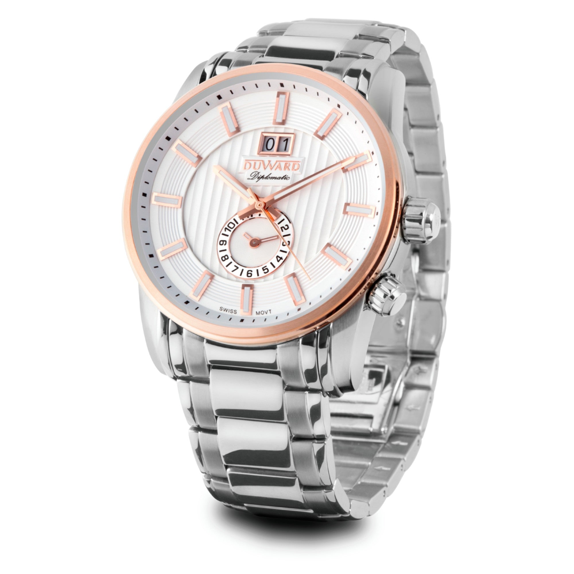 Reloj de Hombre de acero rosado movimiento suizo doble horario 10 Atm