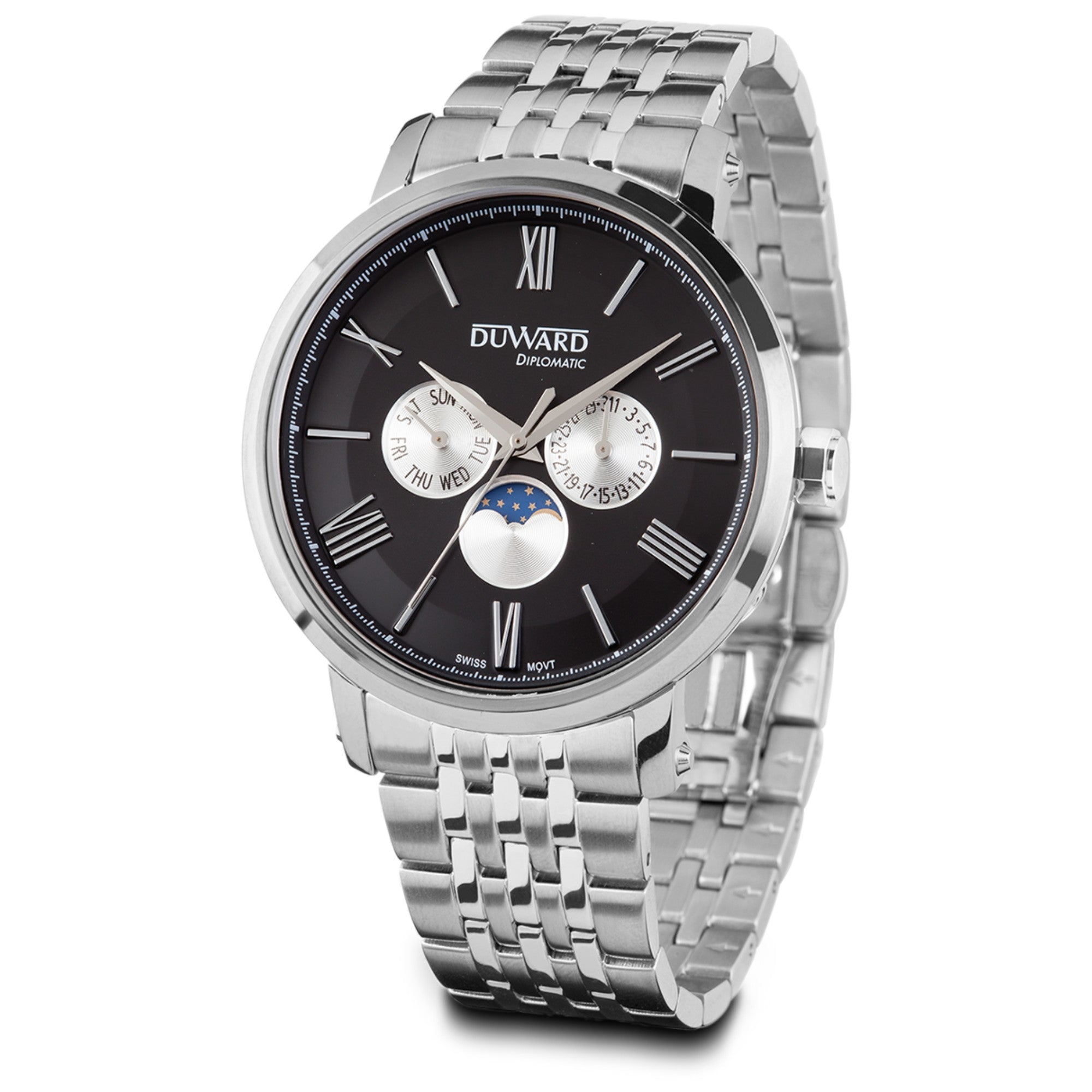 Reloj de Hombre de acero movimieto suizo fase luna r  5 Atm