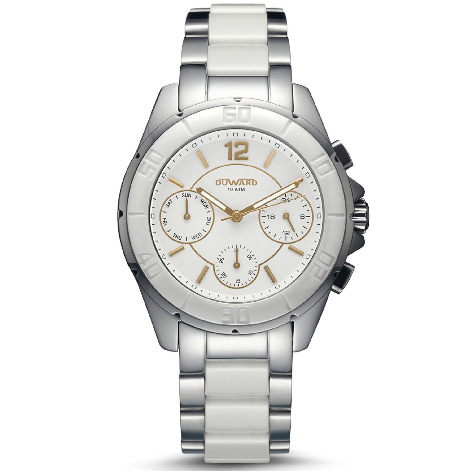 Reloj Hombre Elegante Multifunción caja acero/ceramica esfera blanca