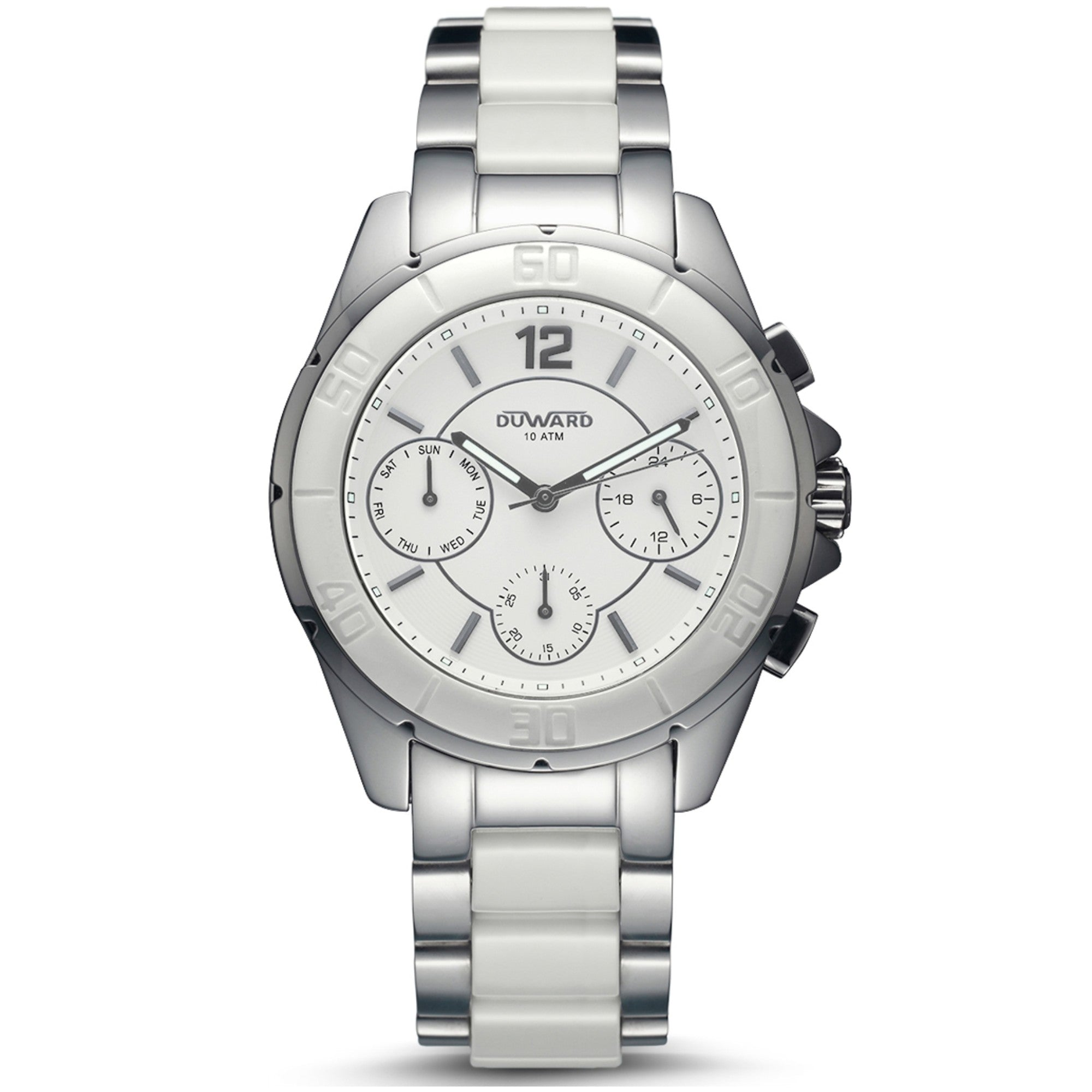 Reloj Hombre Elegante Multifunción caja acero/ceramica esfera blanca