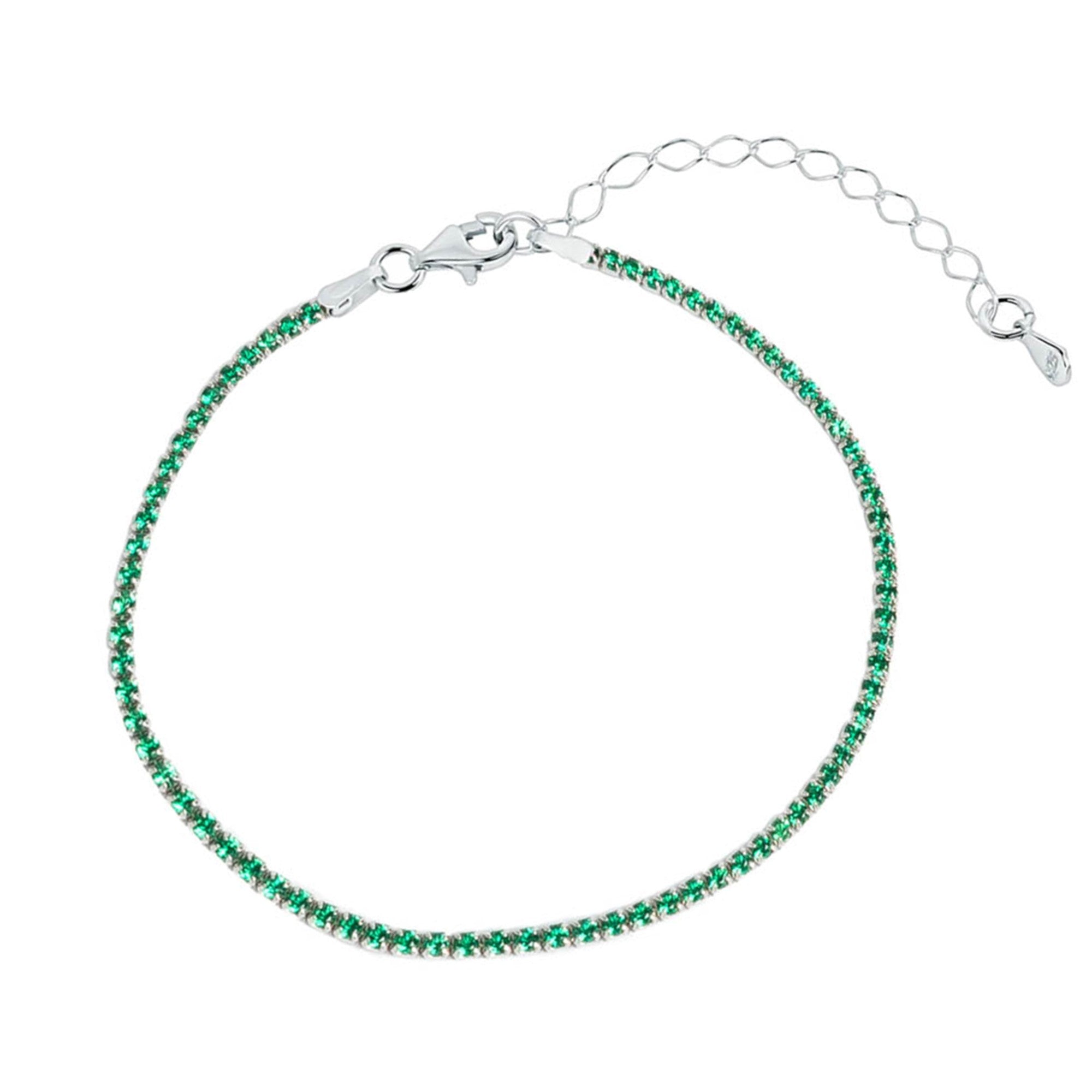 Pulsera de Plata rodiada Riviere Verde 17+4Cm.