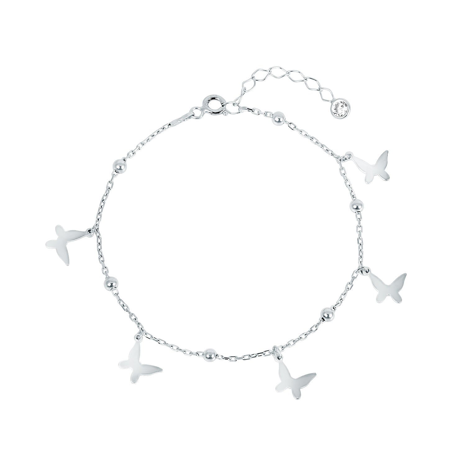 Pulsera.Plata 925 rodiada.Mariposas. 17+3Cm.