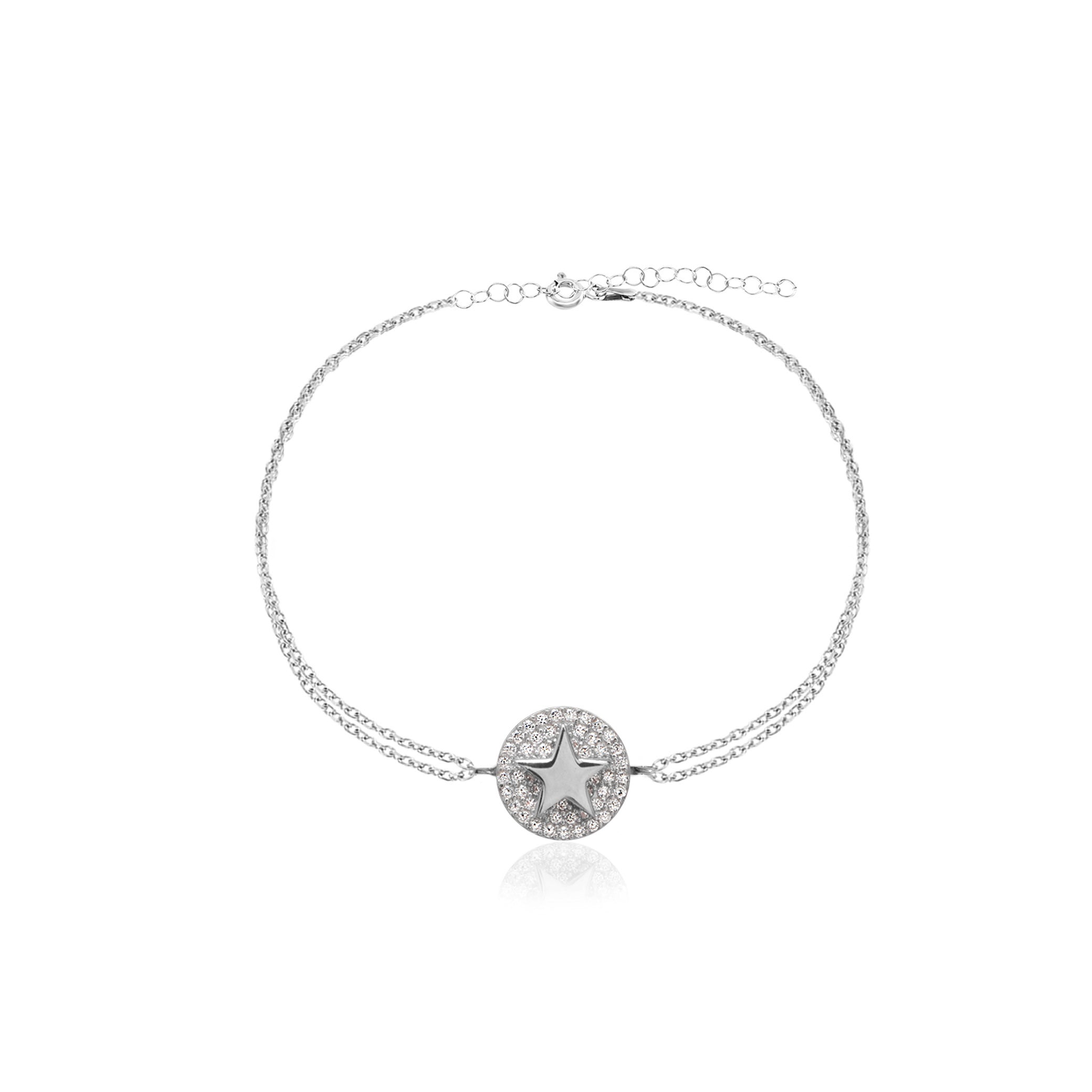 Pulsera 16+3Cm.Plata.Pave estrella.Rorado circonit