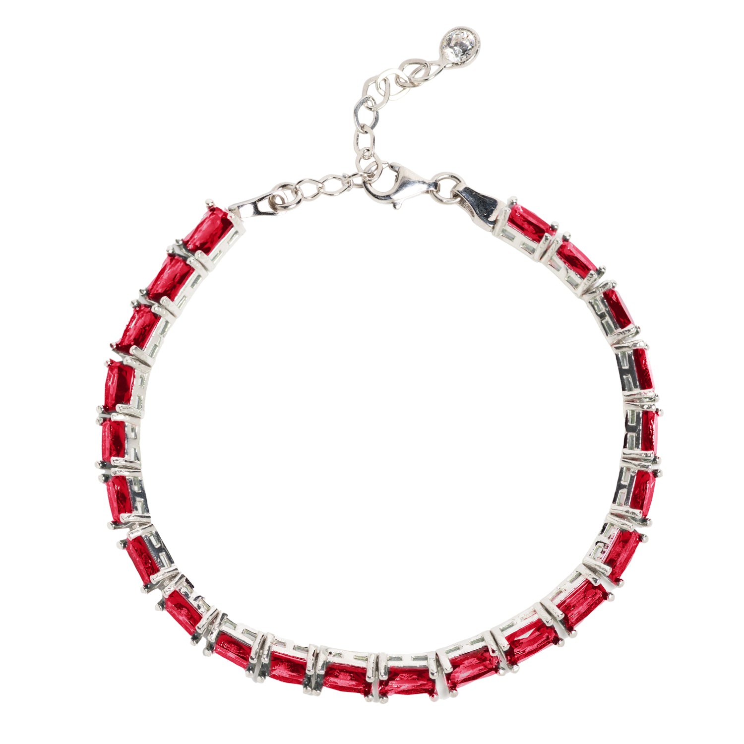 PULSERA PLATA DE LEY 925 CON CIRCONITAS ROJAS