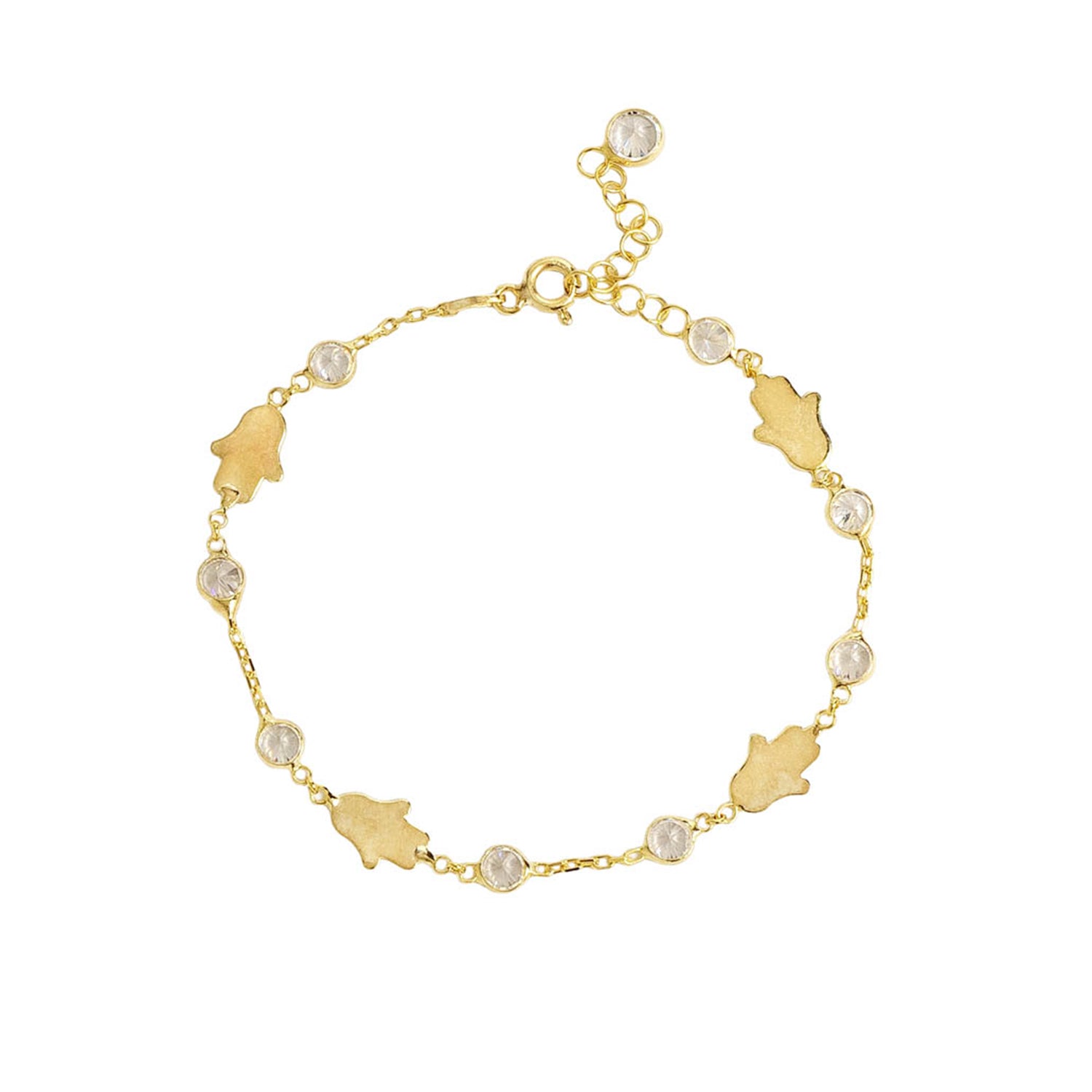 Pulsera 16+3Cm Plata 925 mano fatima+piedra blancas
