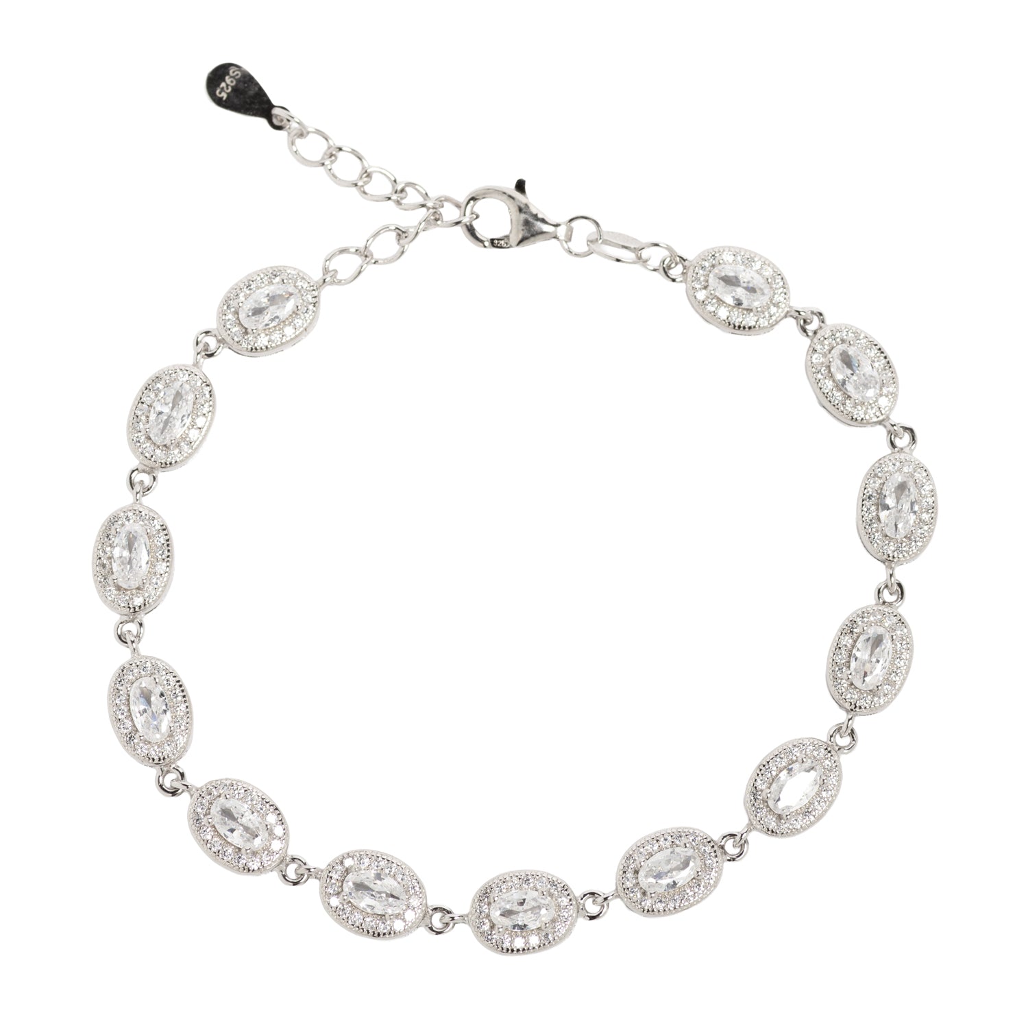 PULSERA DE PLATA DE LEY 925 CON CIRCONITAS OVALADAS BLANCAS