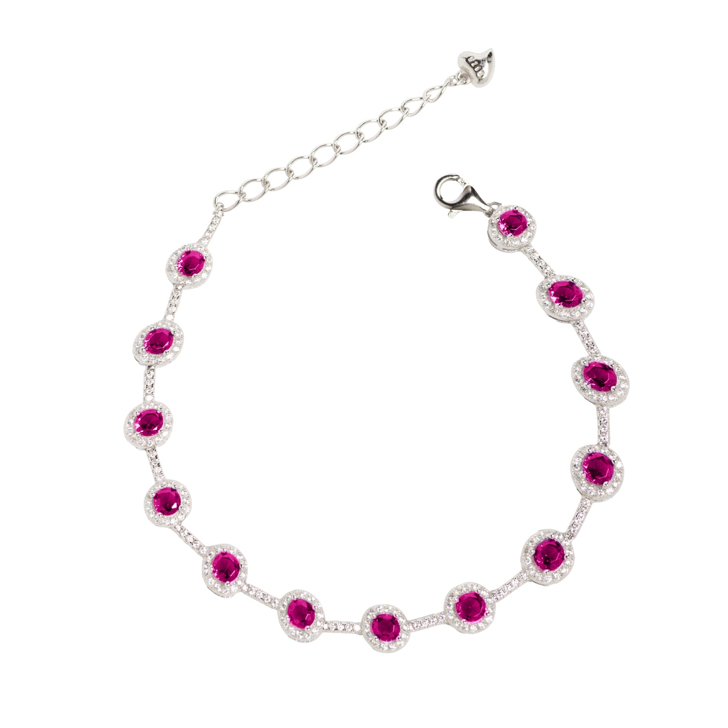 PULSERA DE PLATA DE LEY 925 CON CIRCONITA CUADRADA  FUCSIA