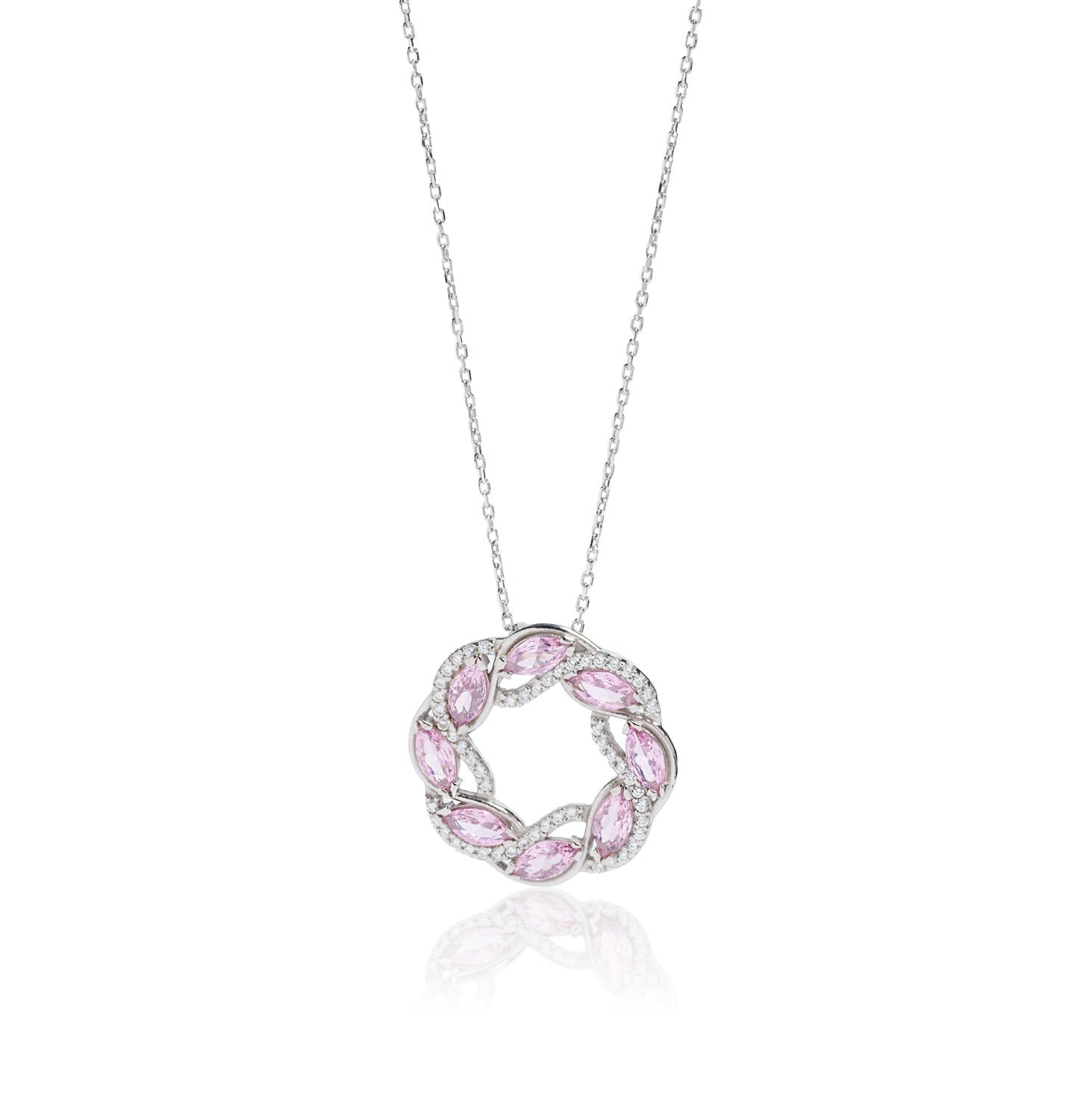 COLLAR PLATA DE LEY 925 RODIADA REDONDA BRILLANTES  ROSA