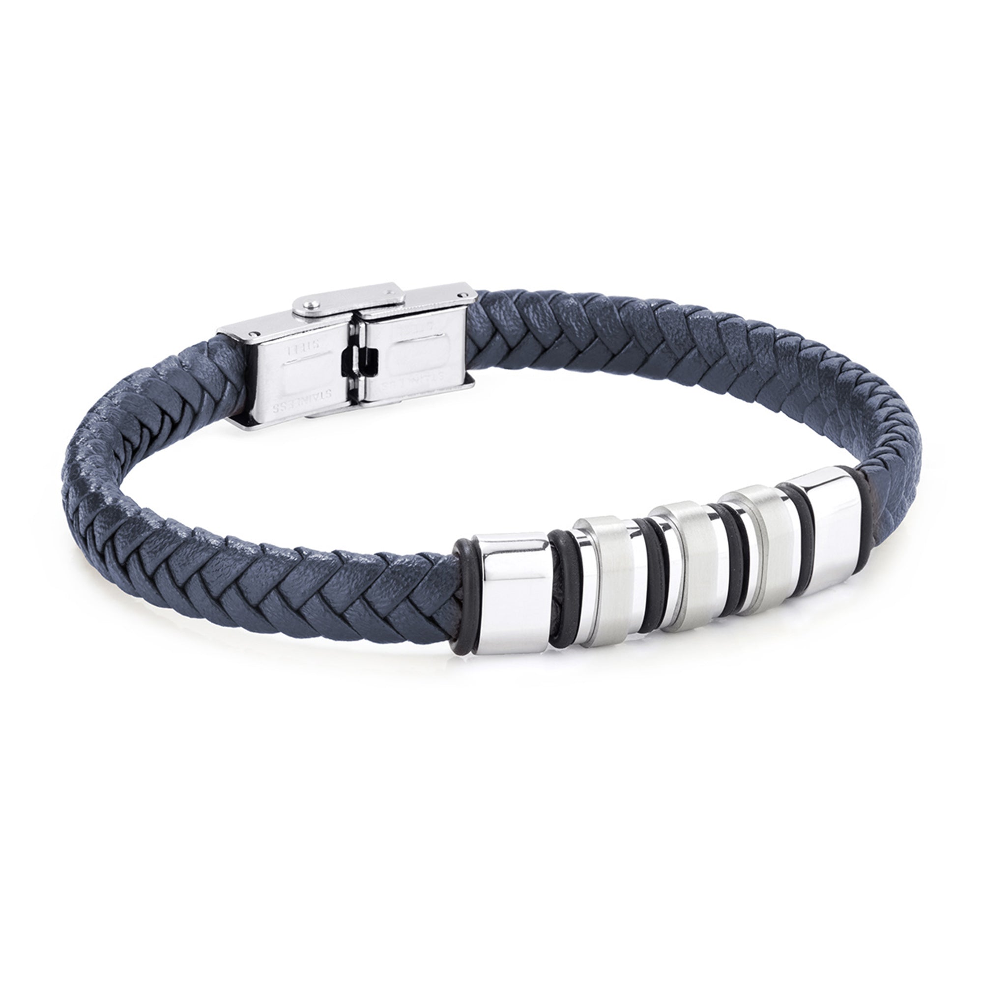 Pulsera de hombre de acero y piel azul