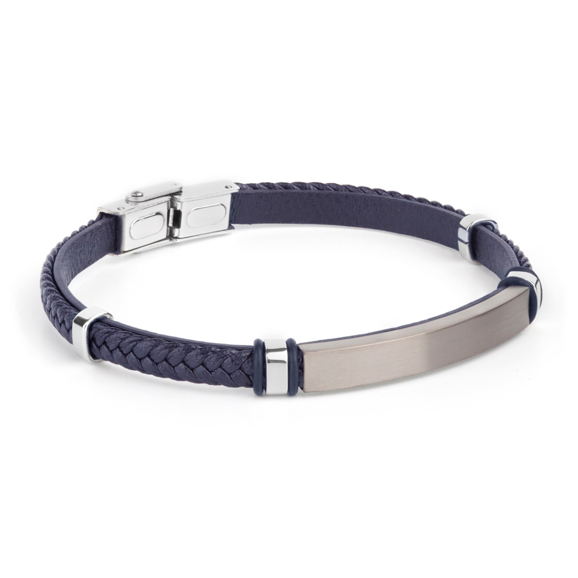 Pulsera de hombre piel azul con placa  acero