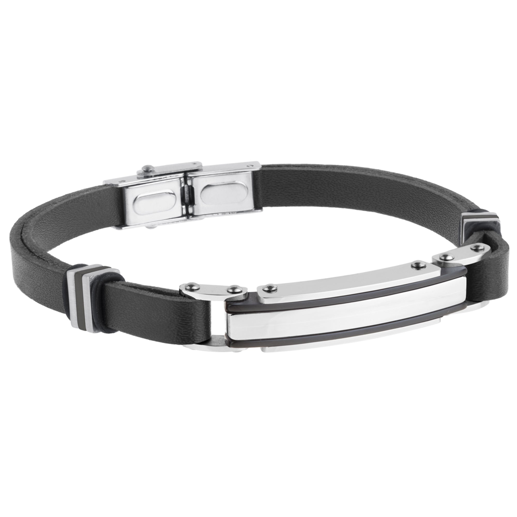 Pulsera de acero para hombre con placa Ip negro