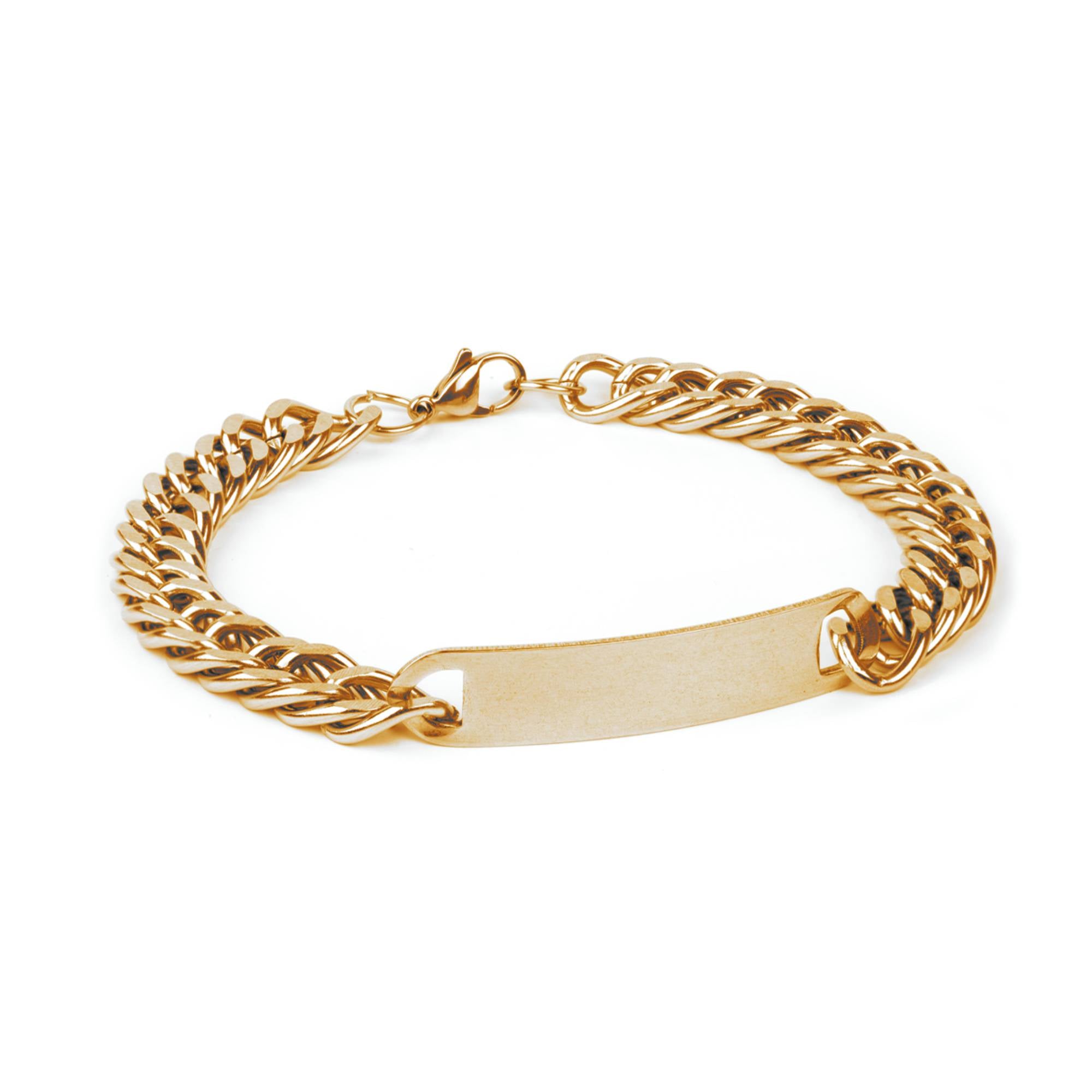 Pulsera Placa Acero IPdorado Cierre mosquetón 21cm