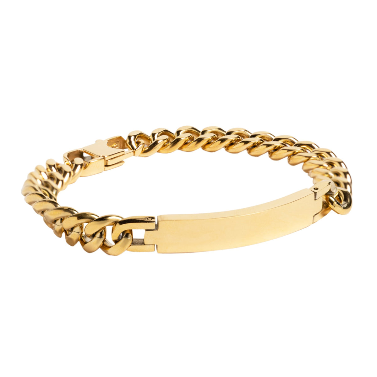 Pulsera Placa Acero Dorada Cierre mosquetón 21cm