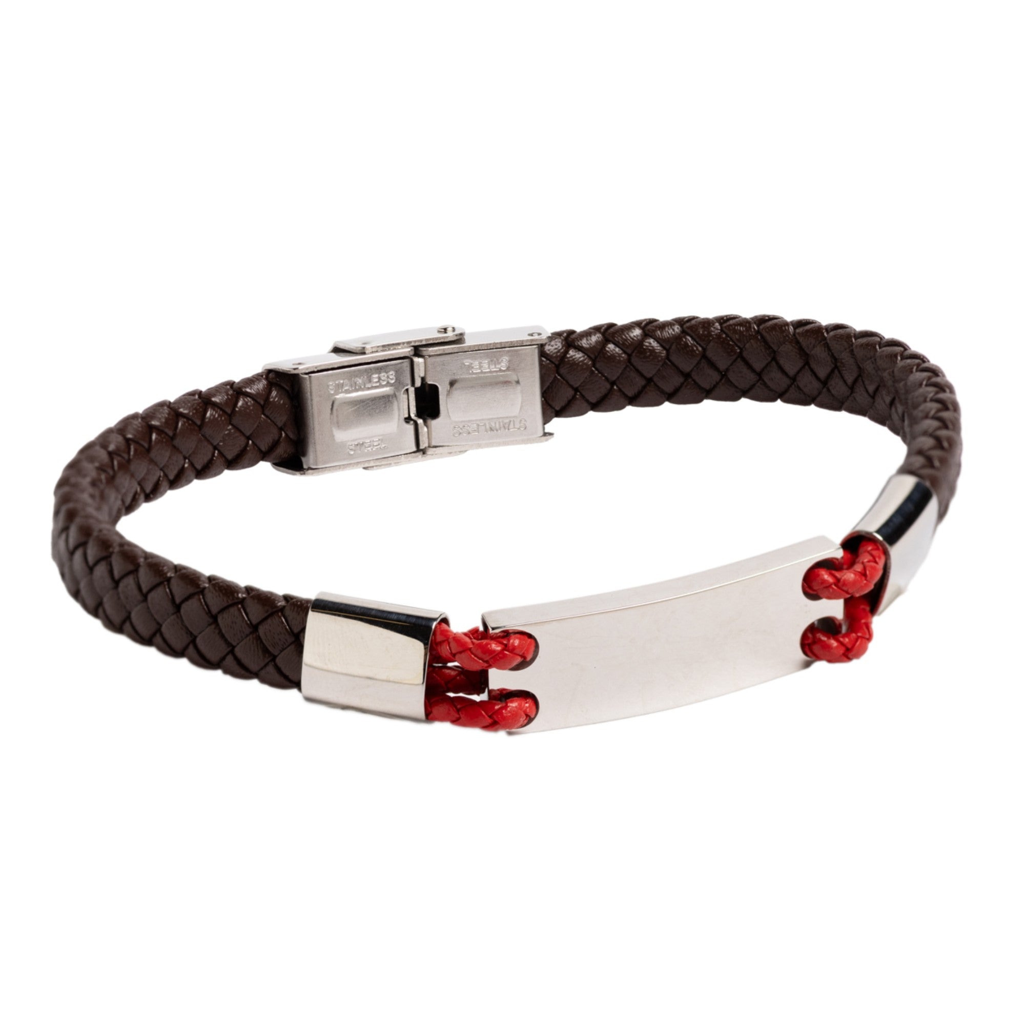 Pulsera Piel negro+rojo y acero Cierre pestaña