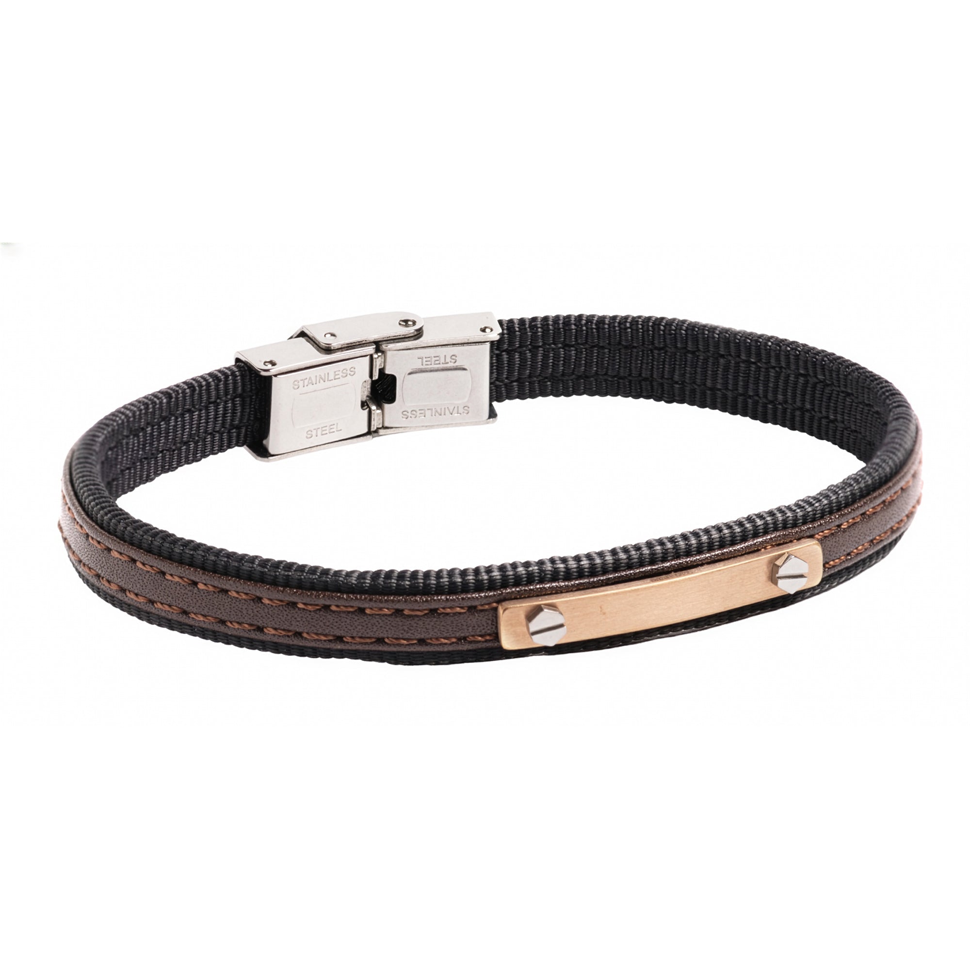 Pulsera Piel marron y acero+IPmarronierre pestaña