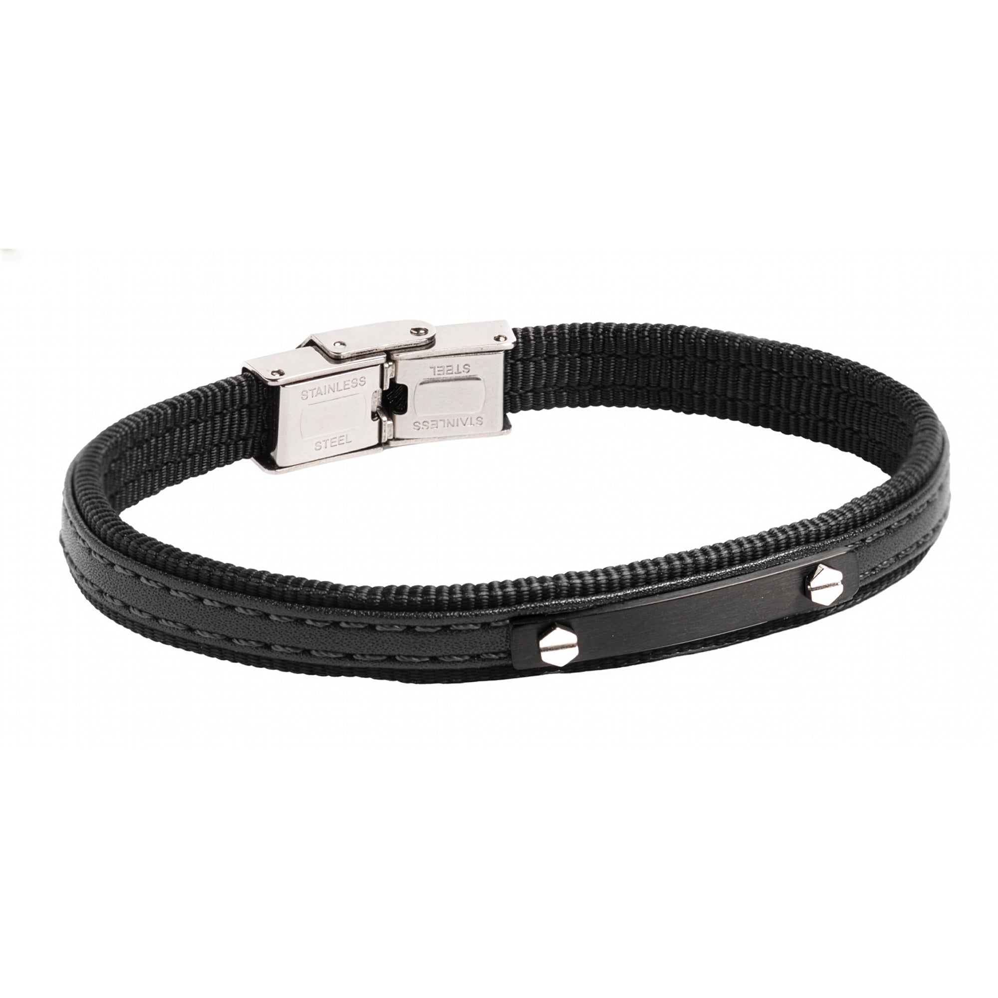 Pulsera Piel negra y acero IPnegra cierre pestaña