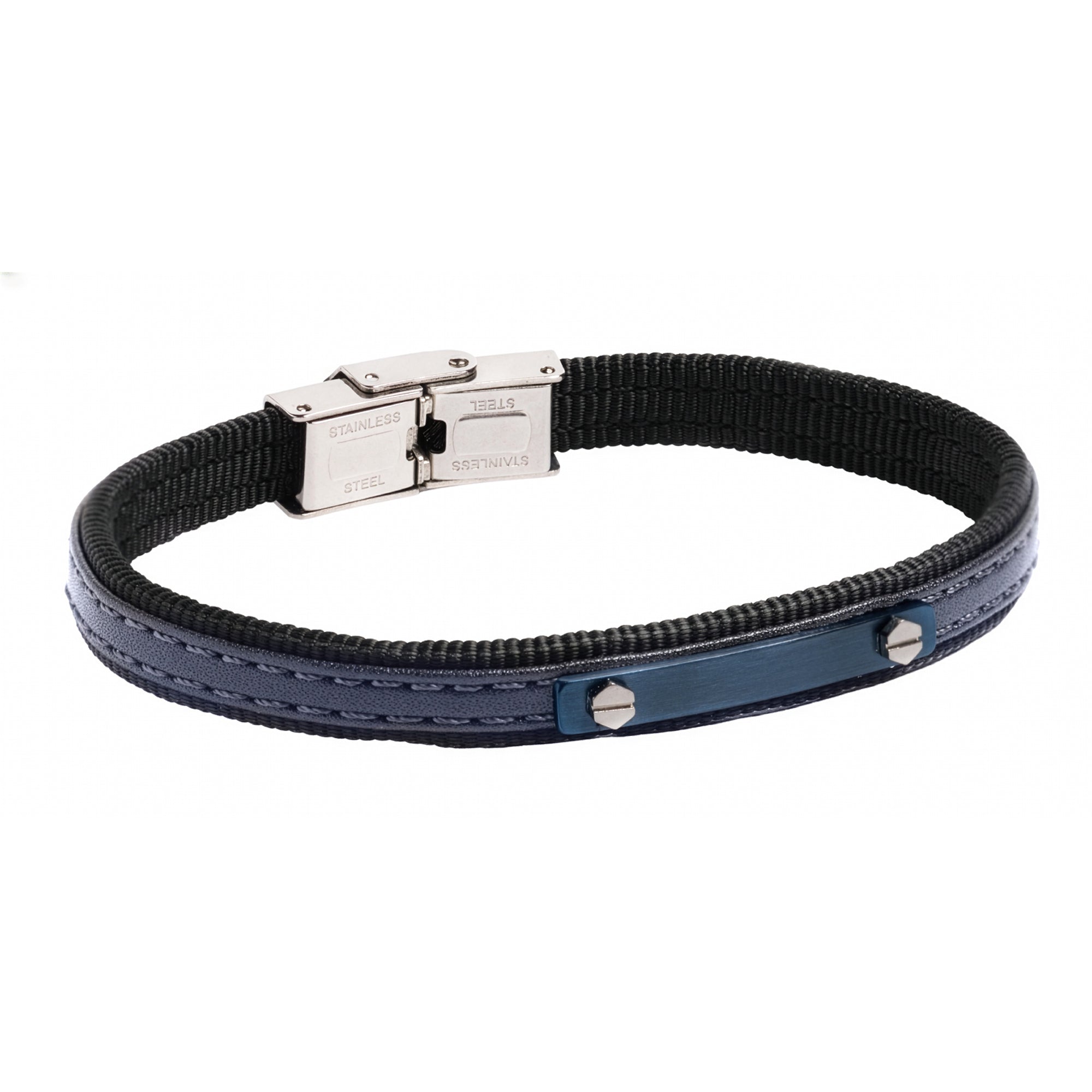 Pulsera Piel blue y acero+IPblue cierre pestaña
