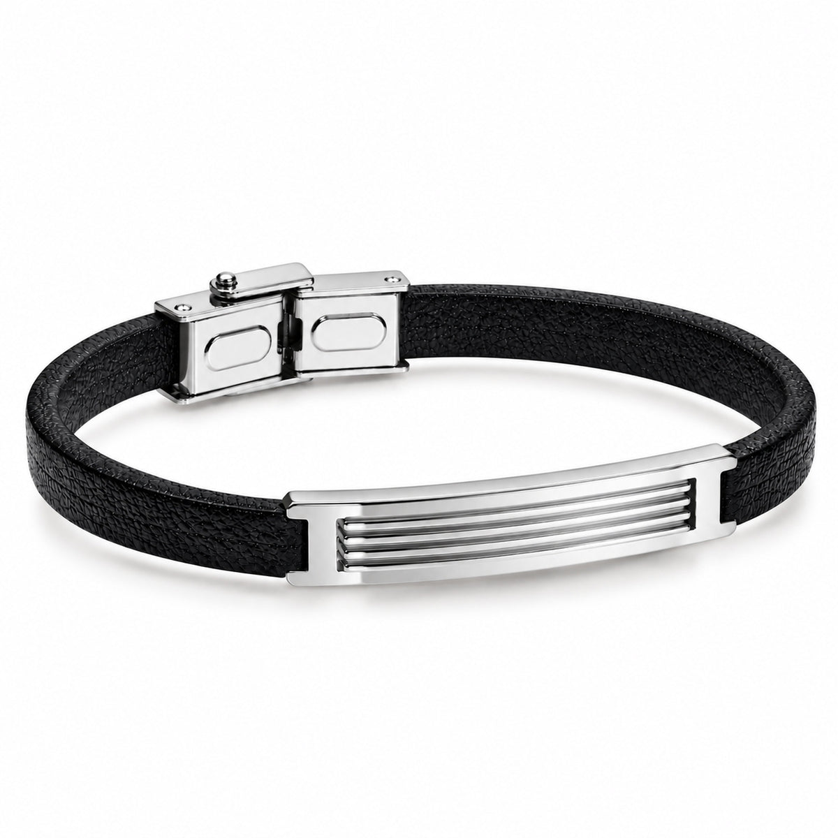 Pulsera Piel y acero negra