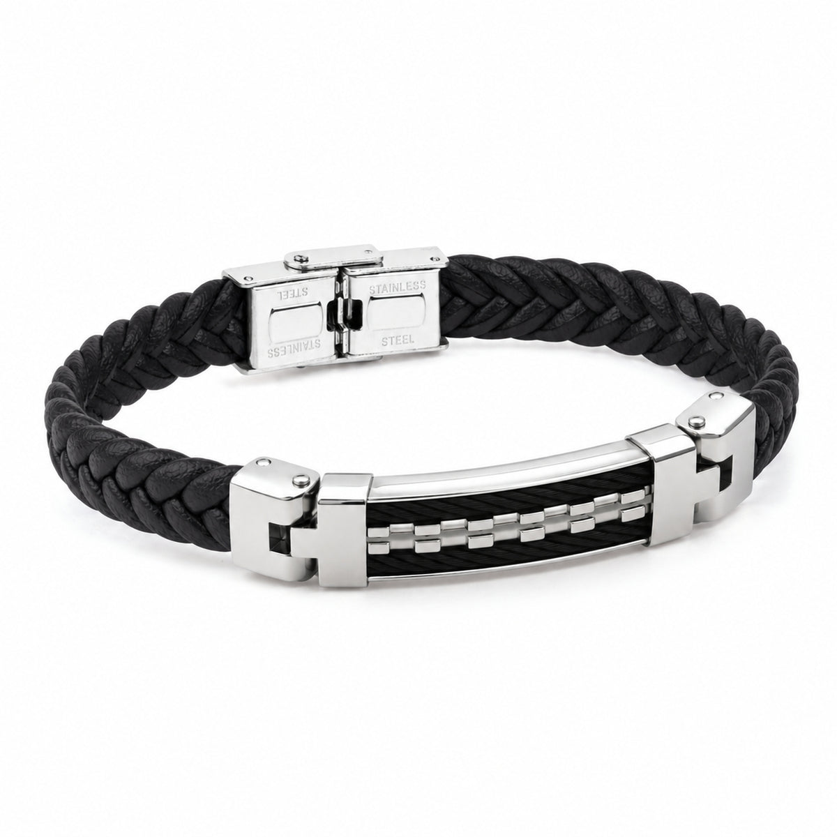 Pulsera Piel y acero negra